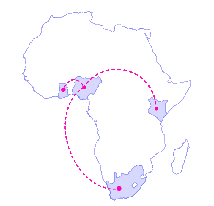 map of africa with points designating cloudplexo's offices